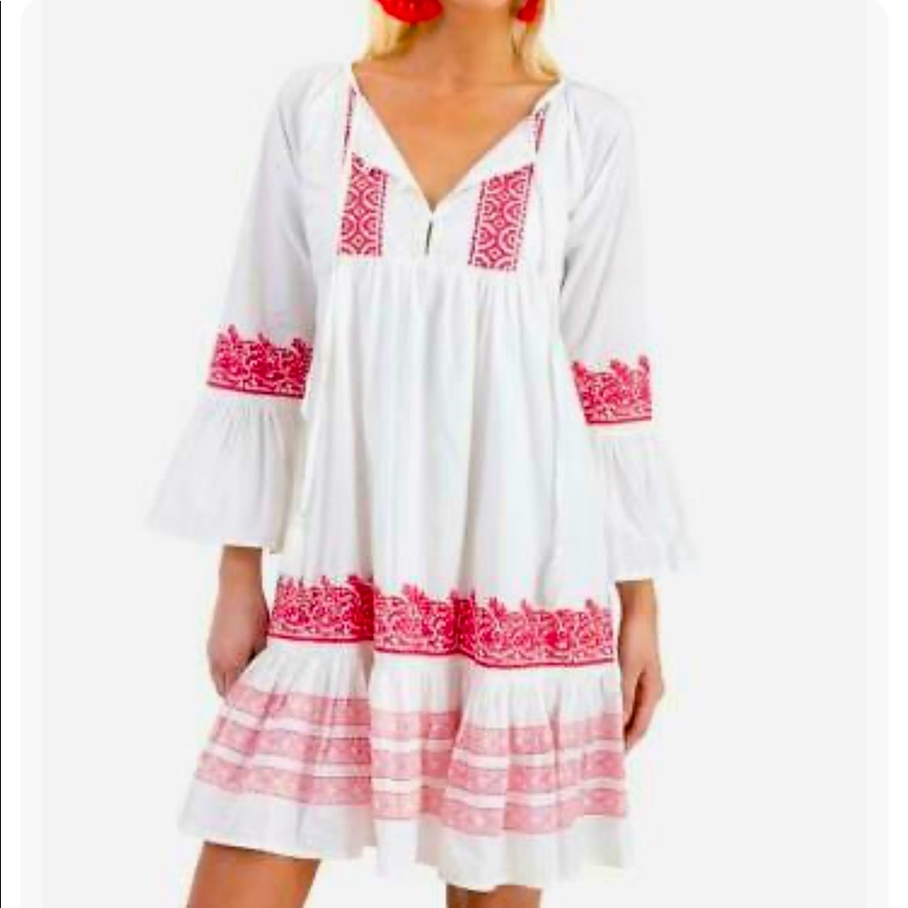 Roller Rabbit Mona Border White Red Trim Dress XS